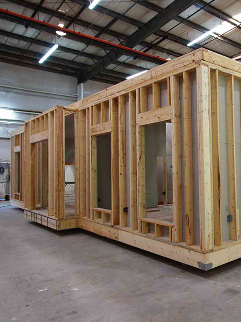 inside of the Nationwide Homes building facility where modular homes are built in a climate-controlled environment